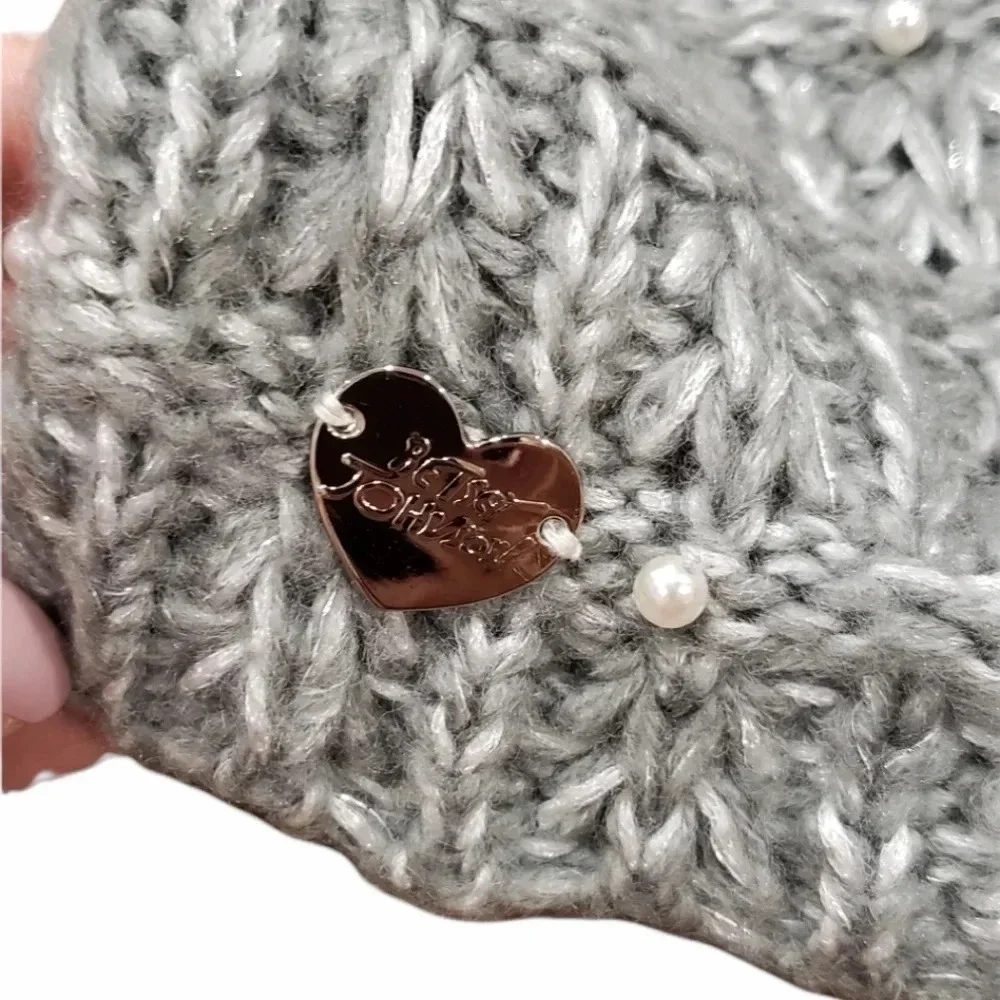 Betsey Johnson Gray Pearl Knit Neck Warmer